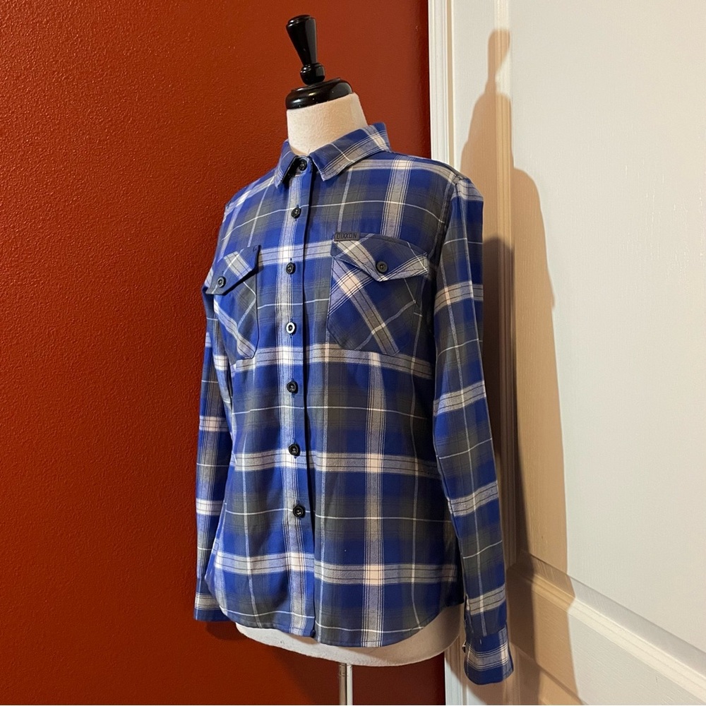 Dixxon Women’s Damen Ave Blue & Gray Plaid Button‎ Up Long Sleeve Flannel Shirt